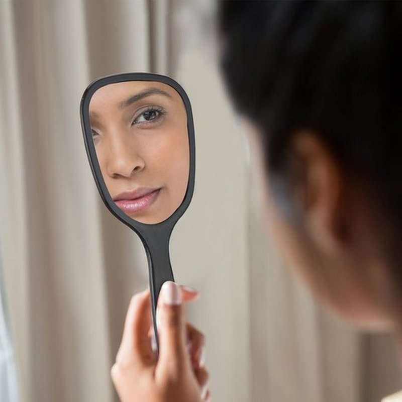 Jetec Small Handheld Hand Mirror Compact Travel Makeup Mirror Handheld Cosmetic Personal Mirror Portable Vanity Mirror 3.15 * 7.09inch(Blue, Black, Red, White,8 Pieces)