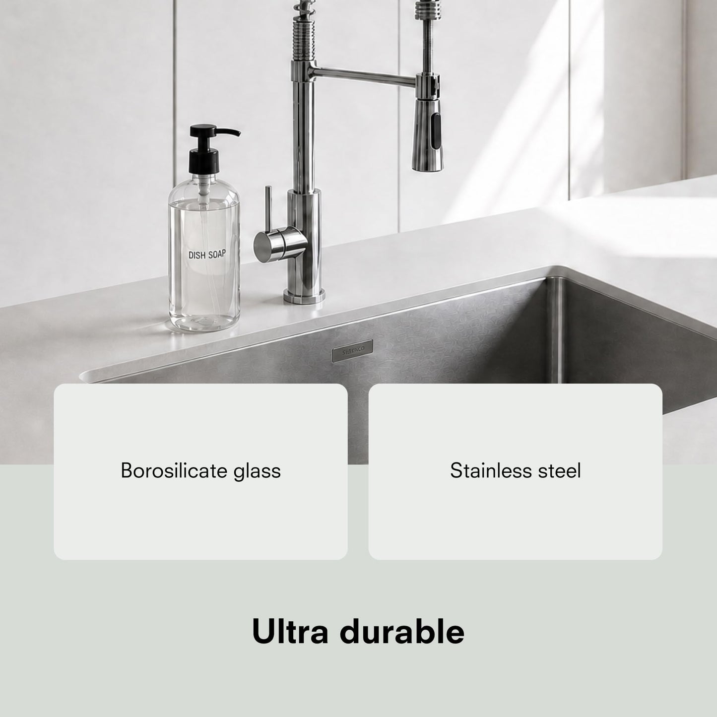Public Goods Glass Dish Soap Dispenser Pump for Kitchen Sink | Liquid Dish Soap Refill Bottle | Made with Clear Borosilicate Glass and Black Stainless Steel | 16 Oz Dispenser