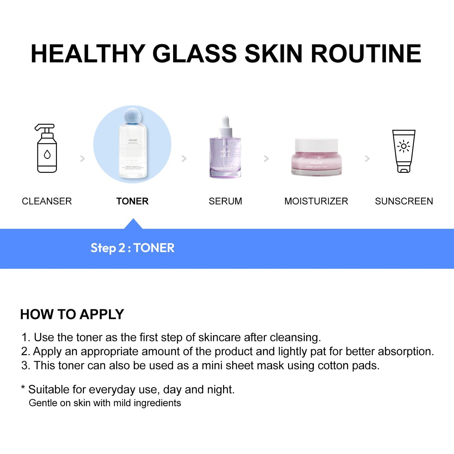 cluciel Soothing Toner I Soothing pH-Balanced Toner, Light-Weight, Calms Skin, Refreshing, Hydrating, Gentle Exfoliator, Cruelty Free (200ml / 6.76 fl.oz)