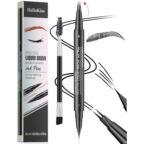2-in-1 Double-ended Eye Brow Pencils with 2 Tips and Precise Brush Tip, Waterproof Last All-Day, Microblading Eyebrow Pen (Brown)