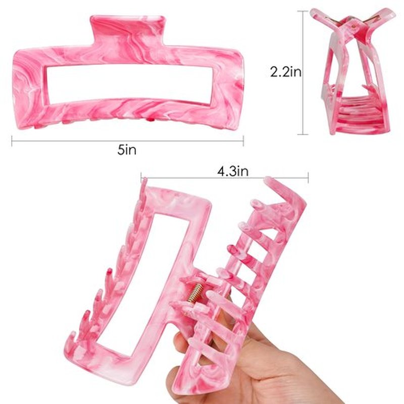SHINLEA 3Pcs Hair Claw Clips for Women, 5 Inch Non-slip Large Hair Clip for Thick Hair, Strong Hold Jaw Hair Claw, Reference Ink Painting Design, Hair Accessories for Girls Gifts (Green & Pink & Blue)