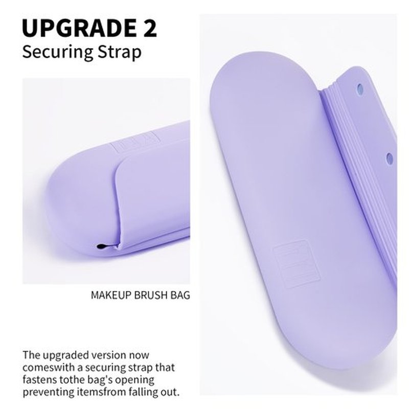 AGIKET Silicone Makeup Brush Holder Travel Cosmetic Bag：Soft Portable Cosmetic Face Brushes Holder with Upgrade Anti-Fall Out Magnetic Closure, Large Travel Makeup Brush Case - Lavender