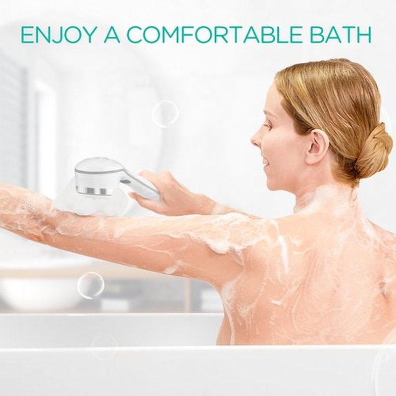 VOYOR Electric Body Brush Back Scrubber for Shower Rechargeable Exfoliating Bath Brush Powered Shower Brush with Non-Slip Long Handle Deep Cleansing, Exfoliation, Massaging Spin Brush BC100 (Gery)