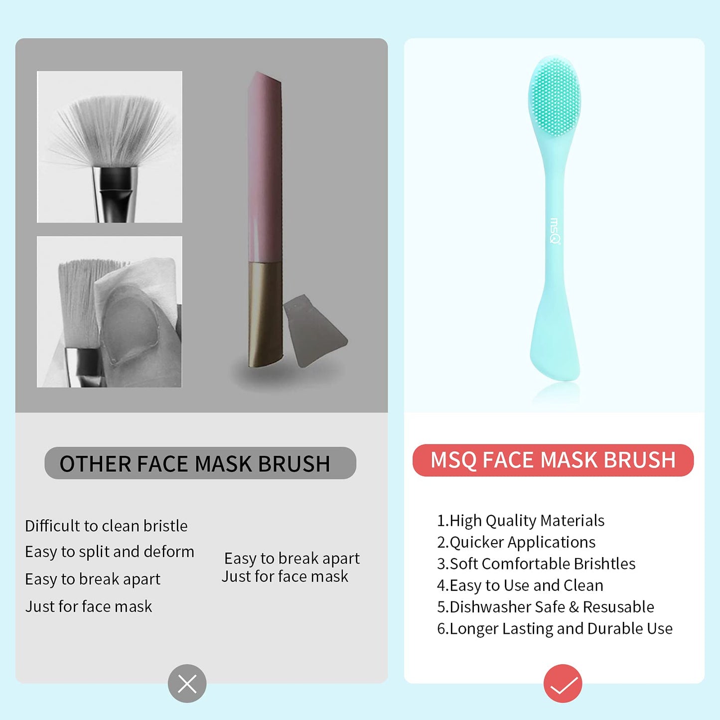 MSQ Silicone Face Mask Brush, Soft Facial Cleansing Scrubber, 2 Pack Double-End Facial Mask Brush for Mud, Clay, Charcoal Mixed Mask, DIY, Skincare Applicator Tools (Orange)