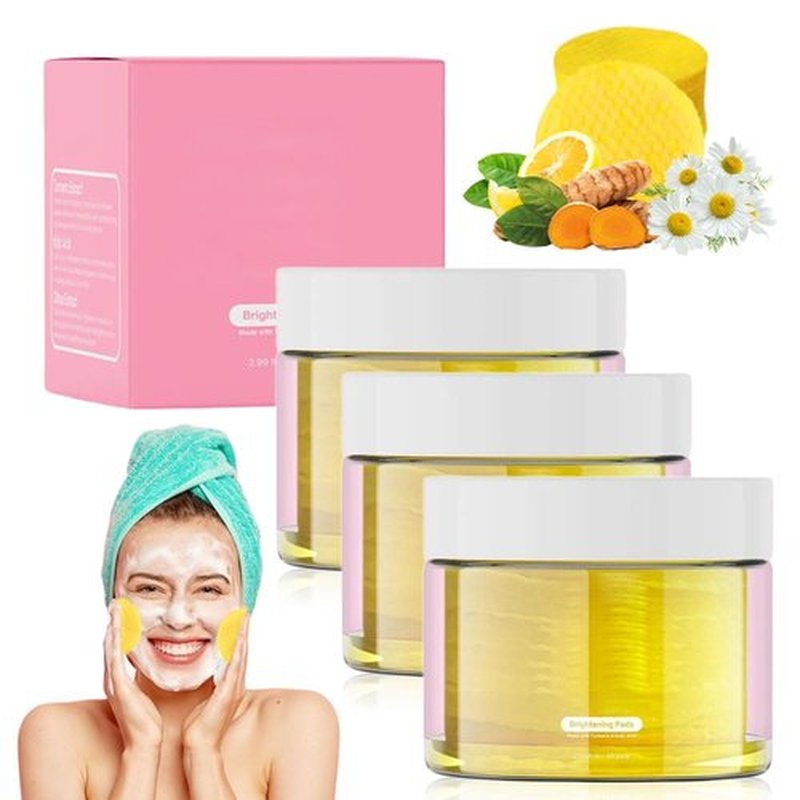 Turmeric Kojic Acid Cleansing Pads, 2025 New Sugar Turmeric Cleansing Pads for Face Turmeric Kojic Acid Pads, Upgrade 55Pcs Turmeric Pads Infused Foaming Exfoliating Pads (Yellow*3, One Size)