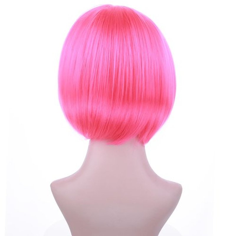 PATTNIUM Short Bob Wig for Women Neon Pink Bob Wig Hot Pink Bob Wig Short Straight Bob Wig with Bangs Sythetic Wig with Wig Cap