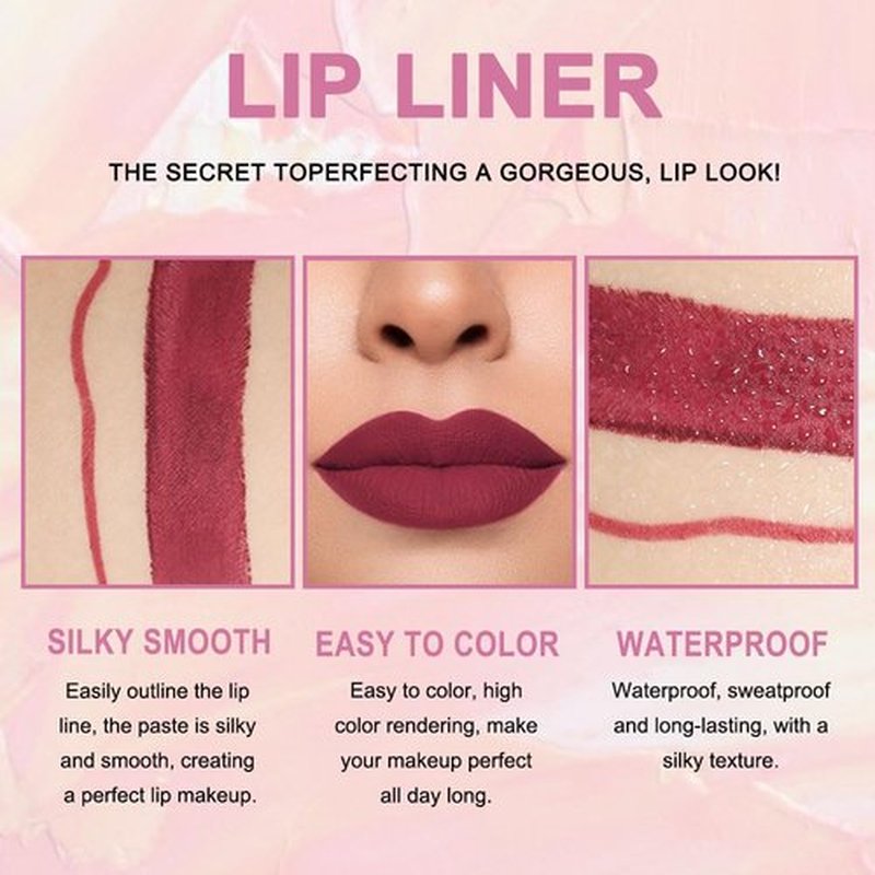 2 in 1 Dark Red Matte Lip Liner & Lipstick Combination, DNM Metallic Dual Ended Lipstick, Lip Liner, Lip Gloss, 24 Hour all Day Long-Lasting Waterproof Lipliners Pencil for Women Lip Makeup Gift 06#
