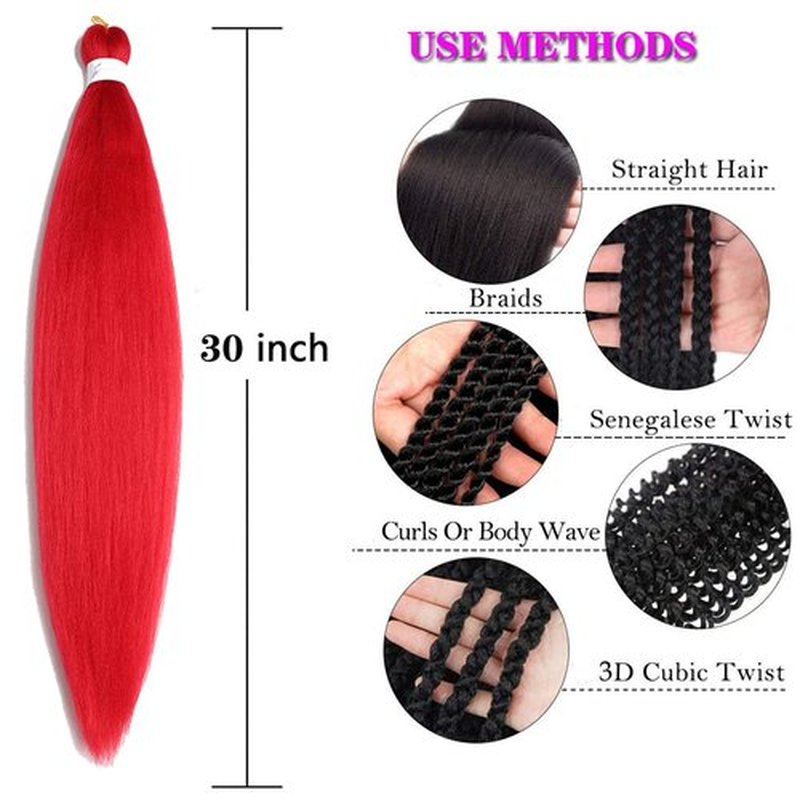 Pre Stretched Braiding Hair Extensions 30 Inch 3 Packs Crochet Twist Braids Hair High Temperature Synthetic Fiber Braid Hair Hot Water Setting（30",Red）