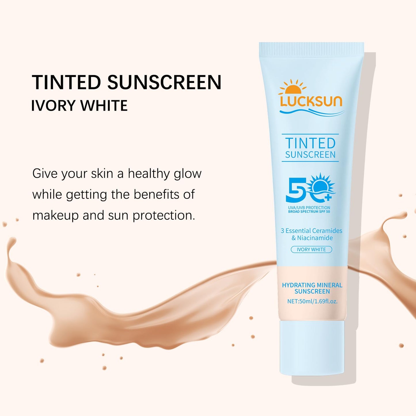 Tinted Mineral Sunscreen SPF 50-2-in-1 Makeup & Sunscreen for Natural Glow, Broad Spectrum Protection + Skincare Benefits All Skin Types (#002, 1.69 Fl Oz (Pack of 1))