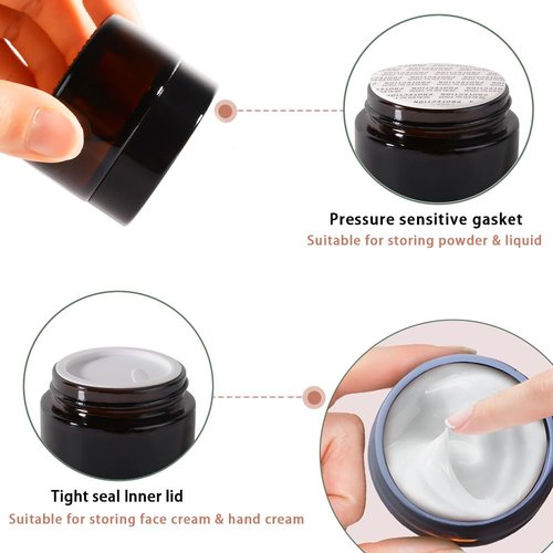 Stellacare 46 pack 1oz Glass Jars Round Empty Cosmetic Containers, Refillable Glass Jars with Lids for Face Creams, Lotions, Powders,Salves Ointments,Potravel Storage