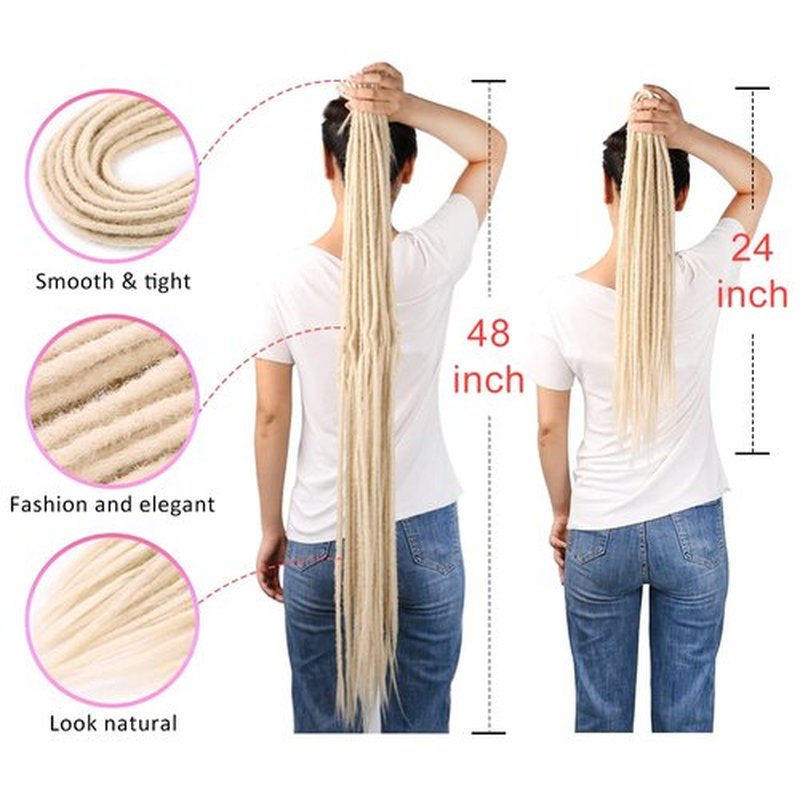 DAIRESS 24 Inch Straight Double Ended Dreadlock Extensions Synthetic Dreads10strands/pack Synthetic Braids Thin 0.6cm Soft Handmade Reggae Hair Hip-Hop Style Dread Extensions Locks Hair(613）