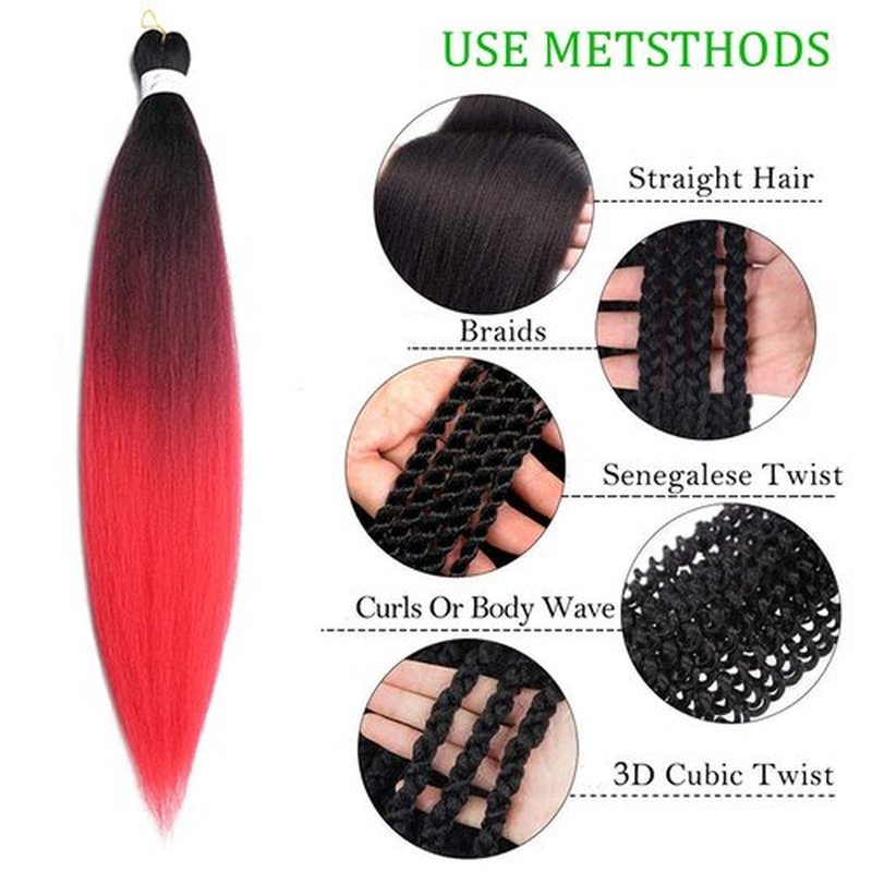 Pre Stretched Braiding Hair 26 Inch 3packs High Temperature Synthetic Fiber Braiding Hair Pre Stretched Hot Water Setting for Braids Soft Yaki Texture (26inch,Black-Burgundy-Red)