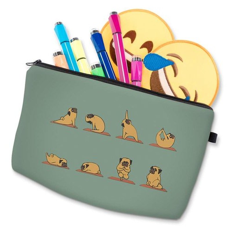 LOOMILOO Cosmetic Bag for Women, Adorable Roomy Makeup Bags Travel Water Resistant Toiletry Bag Accessories Organizer Cute Gifts (Yoga pug 51820)