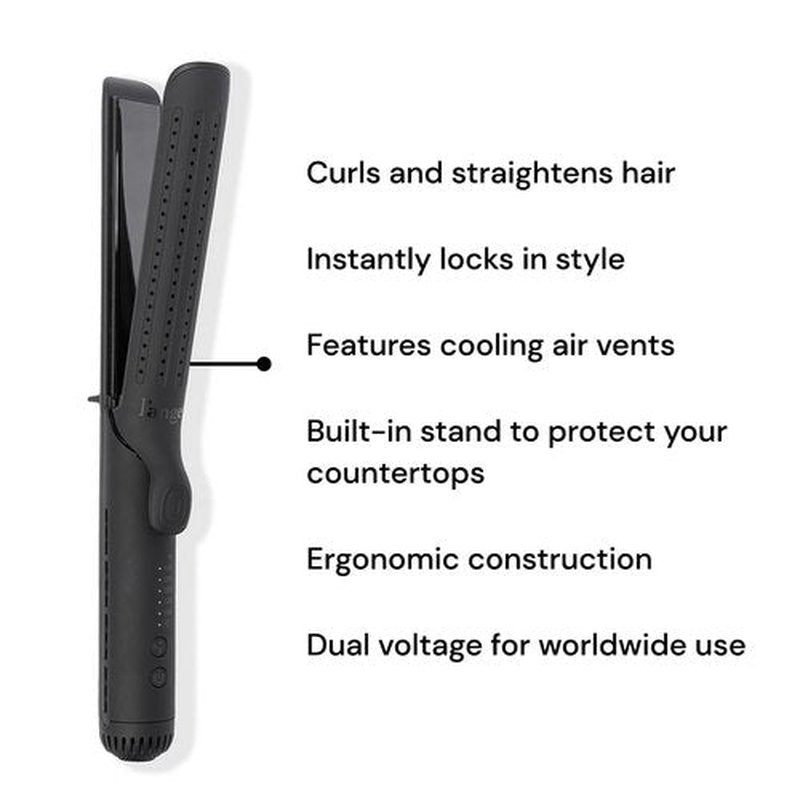 L'ANGE HAIR Le Duo Grande 360° Airflow Styler | 2-in-1 Curling Wand & Titanium Flat Iron Professional Hair Straightener and Curler with Cooling Air Vents to Lock in Style | Adjustable Temp (Black)