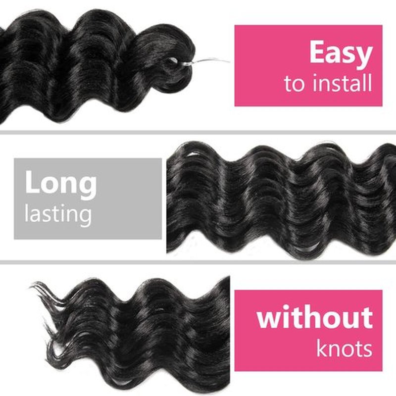 Niseyo NU Ocean Wave Crochet Hair 6 Inch 8 Packs Soft Deep Twist Crochet Braids Synthetic Black Wavy Braiding Hair Extensions (1B)