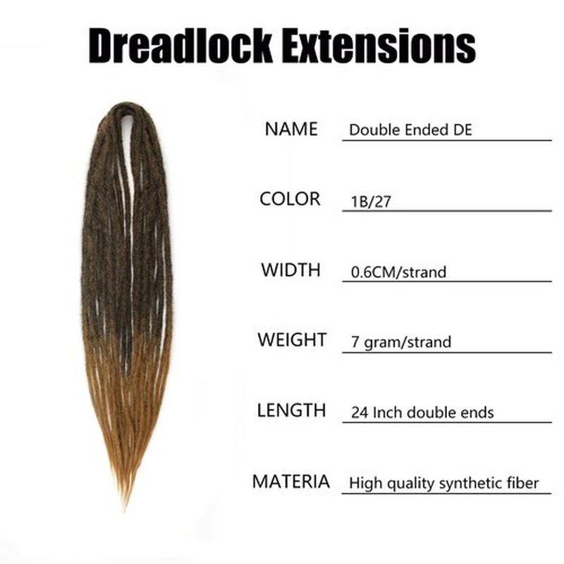 Double Ended Dreadlock Extensions 0.6CM Diameter Synthetic Hair 24Inch 30Strands Reggae Braids Hip-hop Style(Double Ended 30trands,1B/27)