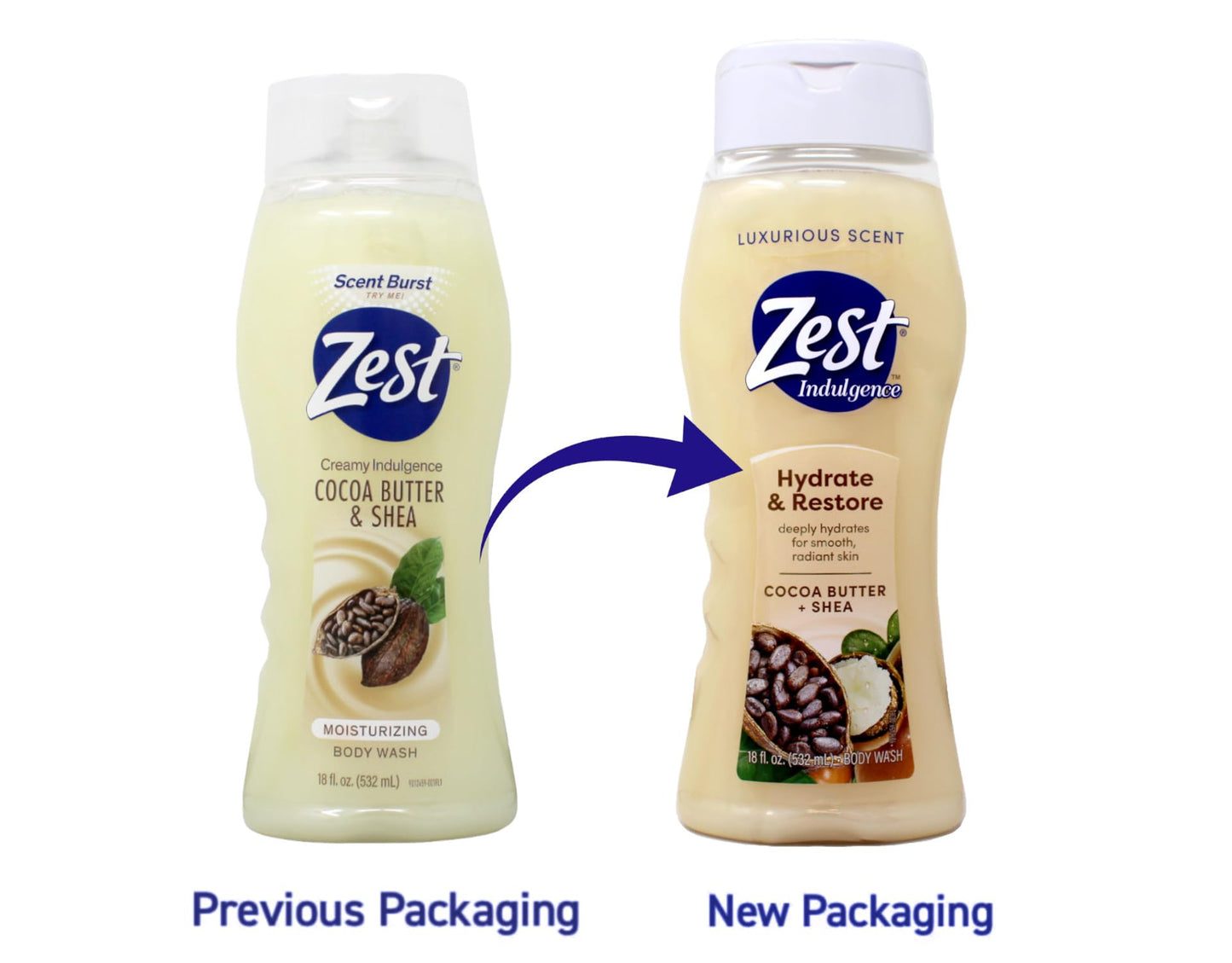 Zest Body Wash Cocoa Butter & Shea Moisturizing 18 Ounce (Pack of 2)