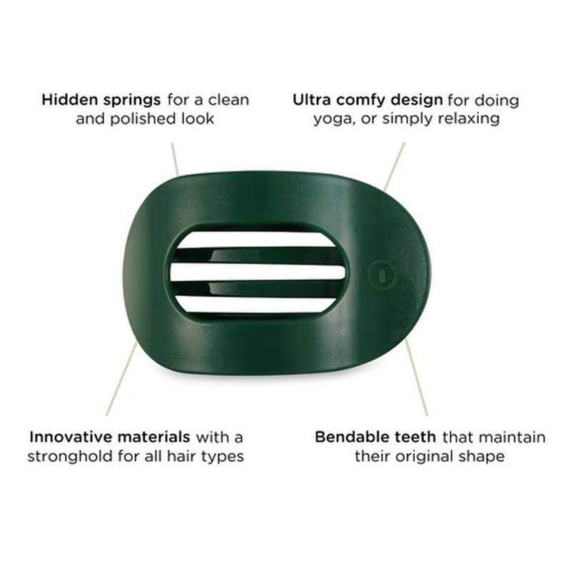 TELETIES - Small Flat Round Hair Clip - Holiday Collection - Hair Claw Clips for Women - Strong Grip, Bendable Teeth, Curved Design - For All Hair Types and Textures - Mistletoe