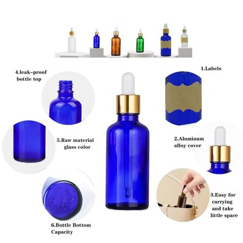 12 Pack 50ml Blue Glass Dropper Bottle, 1.7 oz Tincture Bottle with Droppper with Eye Dropper and Gold Cap, Leak Proof Travel Bottle for Essential Oils/Chemistry Lab Chemicals/Cologne and Perfume