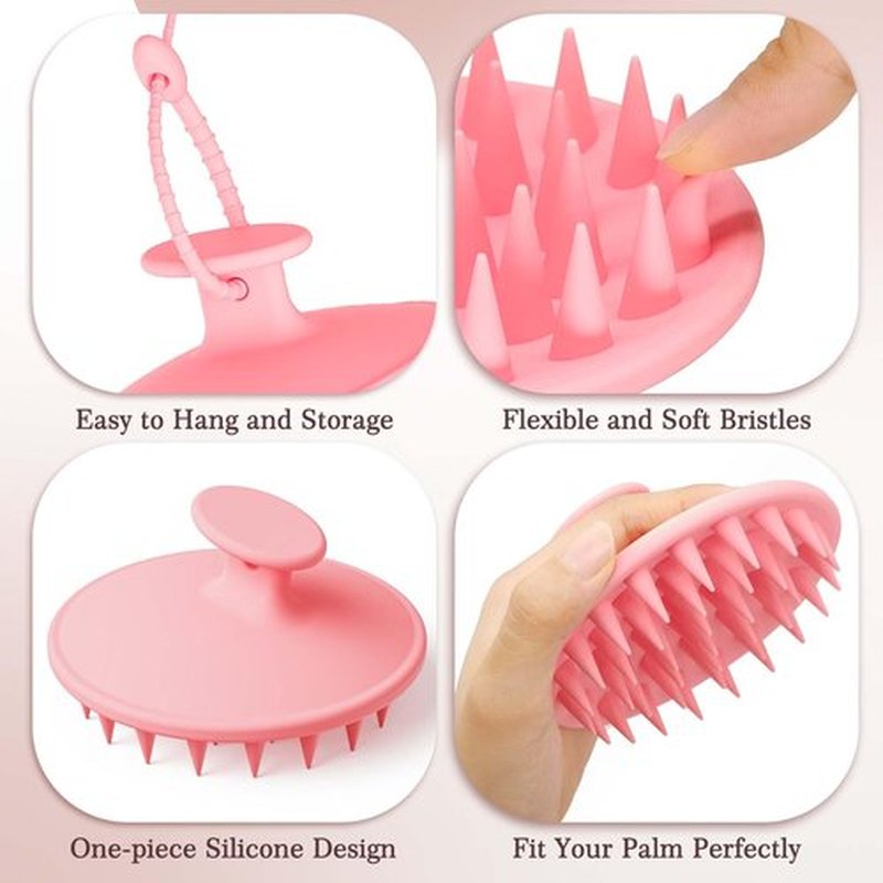 Manmihealth Silicone Hair Scalp Massager & Soft Bath Glove Set 2 PCS, Extra-Large Shampoo Scalp Brush with Body & Face Scrubber for All Hair Skin Types with a Free Silicone Strap&Hook Style 1(Pink*2)