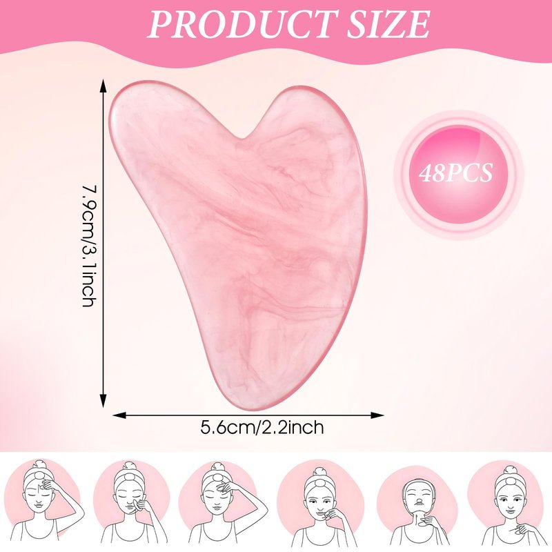 Tobeelec 48 Pcs Gua Sha Facial Tool Resin Gua Sha Massage Tool Heart Shaped Guasha Stone Guasha Board for Face Body Skin Massage Spa Acupuncture Prevent Wrinkles (Multi Colors)
