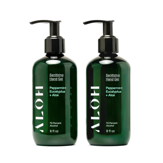 Sanitizing Hand Gel 2-Pack - Peppermint Eucalyptus & Aloe | 70% Alcohol Hydrating Formula | 8oz Bottles