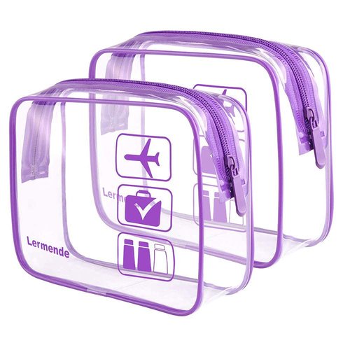 Lermende 2pcs/pack Clear Toiletry Bag TSA Approved Travel Carry On Airport Airline Compliant Bag Quart Sized 3-1-1 Kit Luggage Pouch (Purple)