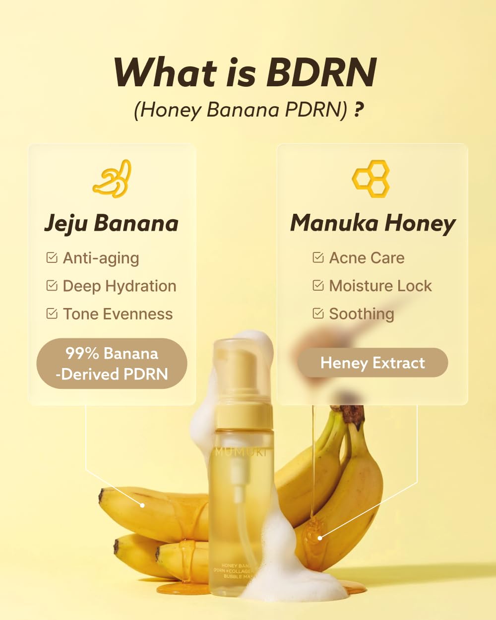 MUMUKI Honey Banana BDRN Bubble Mask | Hydrating & Exfoliating Skin Booster Toner with Plant PDRN, Panthenol & Hyaluronic Acid | Korean Skincare, 5.07 fl oz