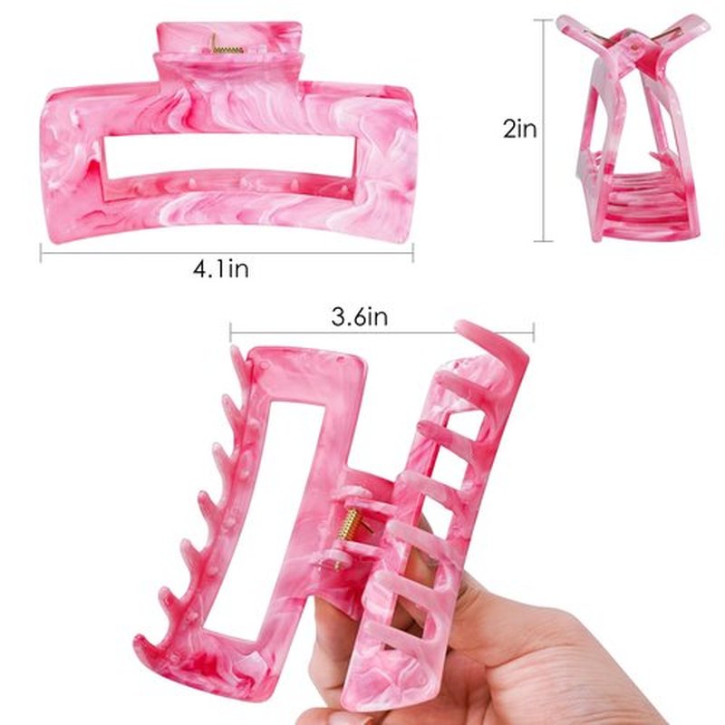 SHINLEA 3PCS Hair Claw Clips for Women, 4.1 Inch Non-slip Medium Hair Clips for Thin Hair, Strong Hold Hair Claw, Reference Ink Painting Design, Hair Accessories for Girls Gifts (Pink & Blue & Gray)