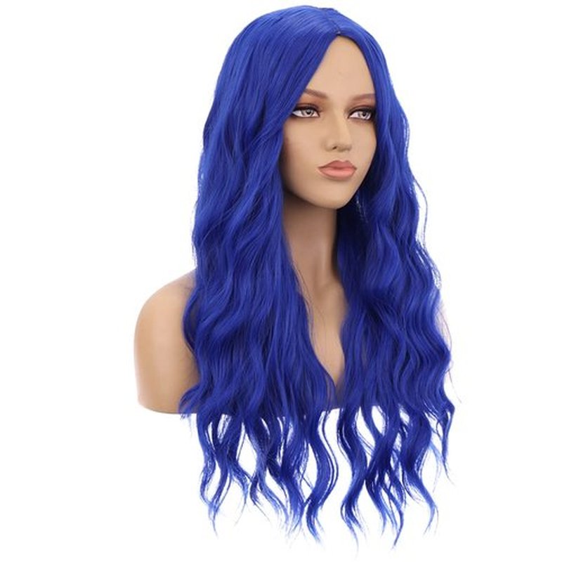 MAGQOO Dark Blue Wig Women Girls Long Curly Wavy Dark Blue Wigs Middle Part Heat Resistant Hight Density Synthetic Wigs (Dark Blue)