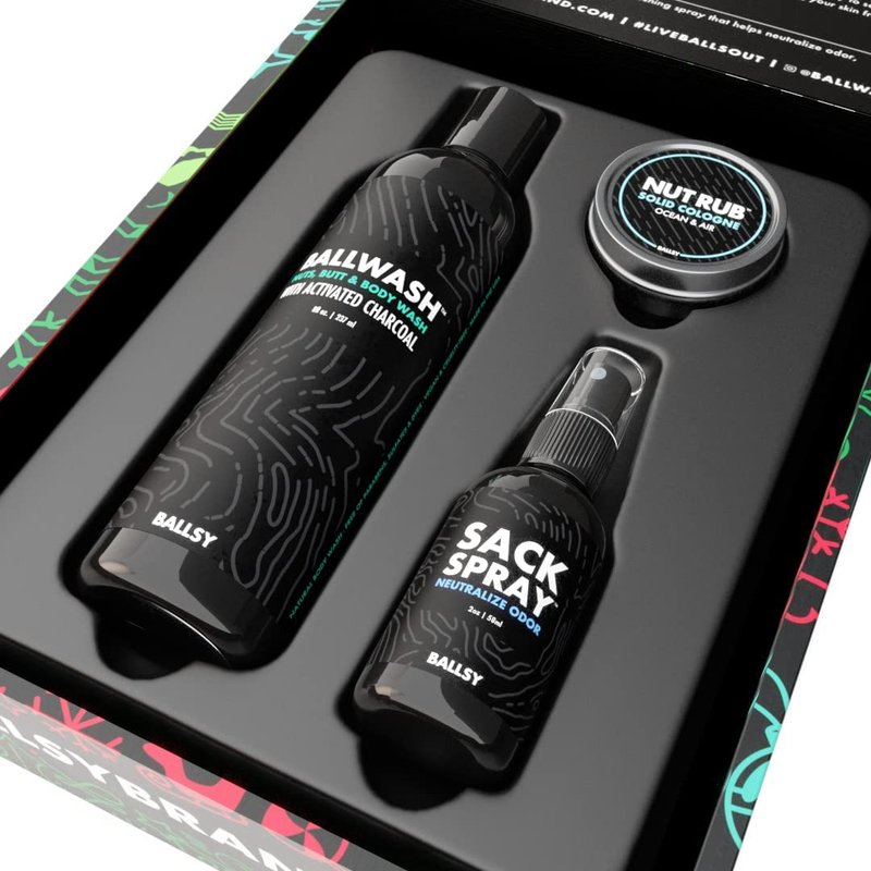 Ballsy Gift Set For Men - Jolly Jewels Pack with Body Wash, Deodorizing Spray & Cologne Rub | Men's Hygiene Essentials