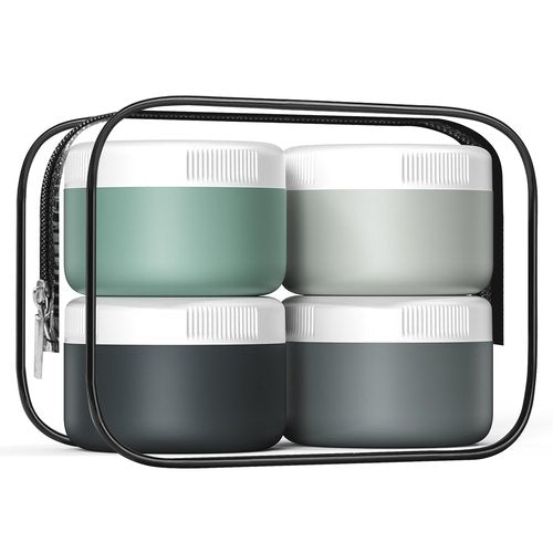 Kuangre Travel Containers for Toiletries, Silicone Cream Jars BPA Free, TSA Approved 2oz Travel Size Containers, Leak-proof Travel Essentials with Lid for Cosmetic Face Hand Body Cream (4 Pack)