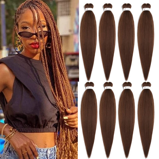 Pre stretched Braiding Hair 30 Inch 8 Packs Professional Hair Extensions Synthetic Braid Hair Crochet Braids Soft Yaki Texture Hot Water Setting(30",brown)