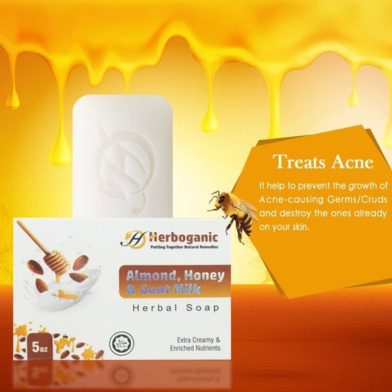 HERBOGANIC Goat Milk Almond and Honey Herbal Soap | Pack of 3 of 5oz soap Bar | Natural Bar Soap for Face and Body | Hydrating and Nourishing | Suitable for Men and Women