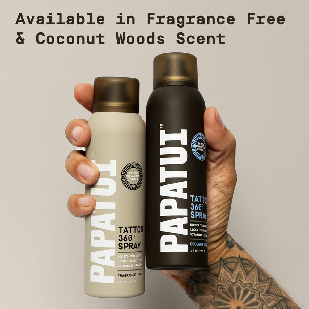 PAPATUI by Dwayne Johnson Tattoo Enhancing Spray | Revitalize, Protect and Brighten Tattoos | Non-Greasy, Fast-Absorbing Formula | Made with Vitamin E | Fragrance-Free | 4oz