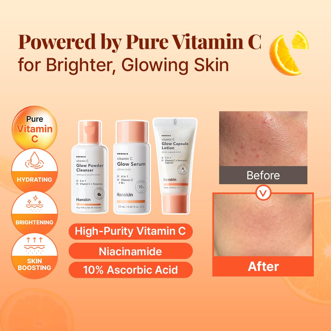 Hanskin Glow Skin On the Go Kit–Brightening & Hydrating Mini Skincare Set with Cleanser, Essence, Serum & Lotion | TSA-Friendly Travel Kit, Holiday Gift, Stocking Stuffer, Teen Girl & Women’s Skincare