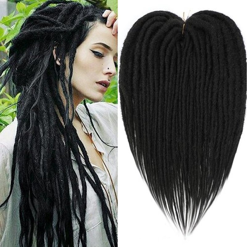 Aguacor Straight Dreadlocks Synthetic Double Ended Dreadlock Extensions 24inches 30 Strands Width 1.2cm Soft Black DE Dreadlock Extensions for Women (30 Strands, 1B#)