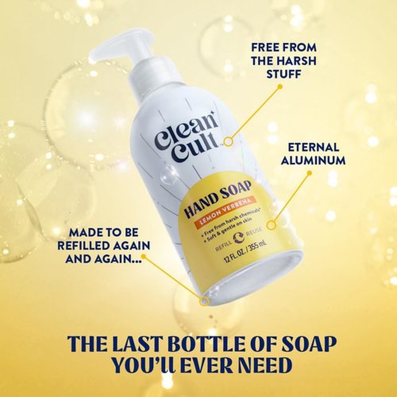 Cleancult - Lemon Verbena - Moisturizing Liquid Hand Soap - Refillable Aluminum Bottle - Made with Aloe Vera - Nourishes & Moisturizes Dry & Sensitive Skin - 12 oz - 3 Pack