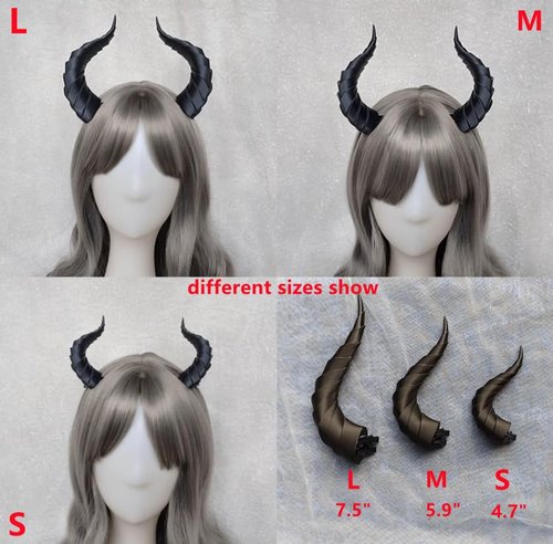Dark Gothic Devil Horns Ghost Sheep Horn Hair clips Headwear Costume Halloween Cosplay Anime Hair Accessories Women Men (white pink, L)