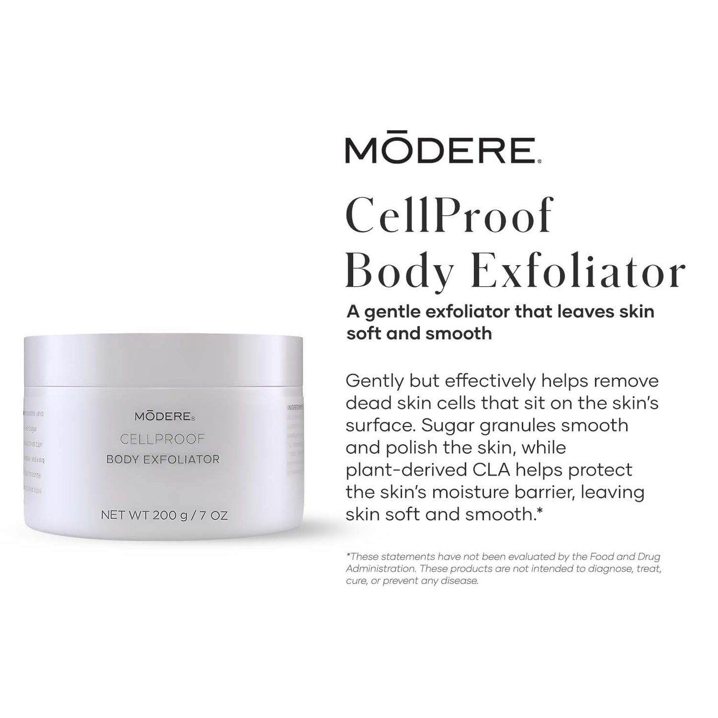 Modere CellProof Body Exfoliator - Gentle Sugar Body Scrub Supporting Smooth Texture, Soft Skin, and Moisture Barrier Care - 200 g