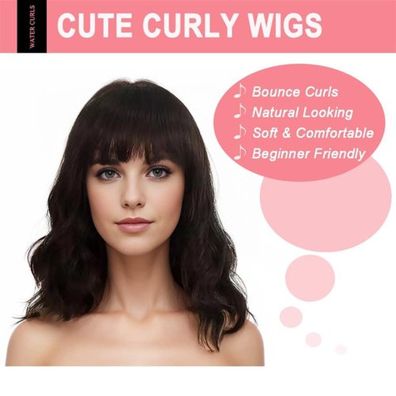 LINGDORA Brown Hair Wig Brunette Wigs for Women Natural Short Wig With Bangs Heat Resistant Synthetic Bang Wig for Daily Party Cosplay (Natural Brown)
