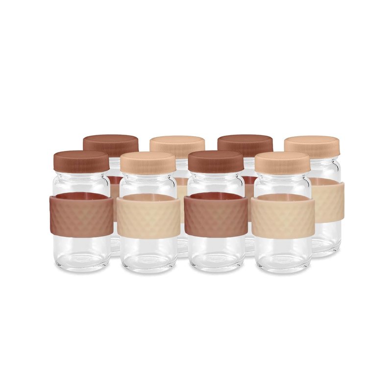 Glass Juice Shot Bottles with Caps, Clear, 2oz, Colored Lids & Silicone Grip Bands, Beverage Storage, Juicing, Turmeric & Ginger Shot Bottles