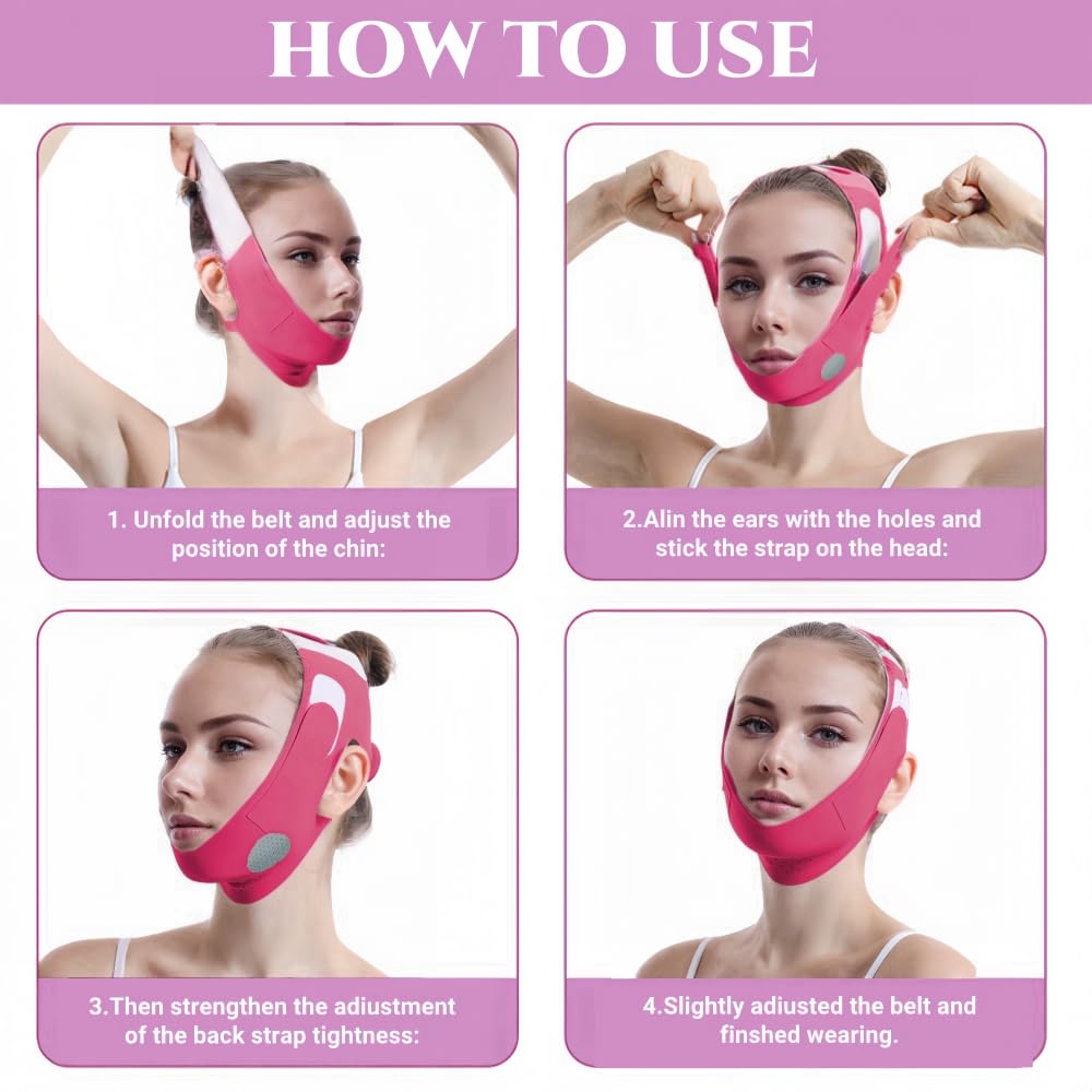 ROWMATE Graphene V-Line Mask Chin Up Mask V Shaped Face Mask Chin strap for sleeping,Jawline Shaper,red,Medium