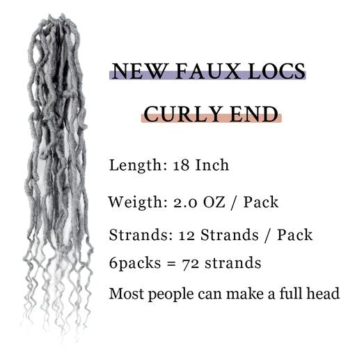 BOHOBABE Faux Locs Crochet Hair 18 Inch, Boho Soft Crochet Locs with Curly Ends, Long Grey Bohemian Goddess Locs Crochet Braids for Black Women (6 Packs, Gray)