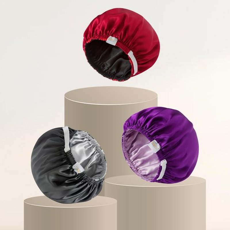 ZIMASILK 100% Mulberry Silk Bonnet for Sleeping Women Long Hair Double Layer Silk Hair Wrap with Adjustable Band Natural Silk Bonnet for Hair Care Stay On Head (1Pc, Dark Grey)