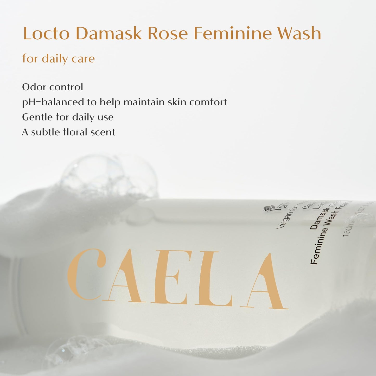CAELA Feminine Wash Gel, pH-Balanced Formula for Odor Control and Daily Freshness, Triple Lactobacillus Complex, Vegan K-Beauty Intimate Cleanser, Sea Buckthorn & Damask Rose, Sulfate-Free, 6.76 Fl Oz