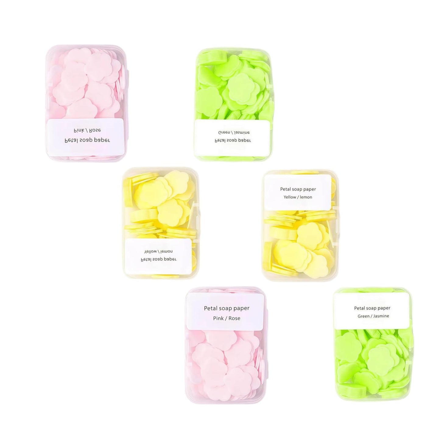 Cauaoa 6 Boxes 600Pcs Portable Hand Washing Soap Sheets, Different Scented Mini Petal Hand Wash Soap Sheets, Disposable Soluble for Outdoor Travel, Camping, Hiking