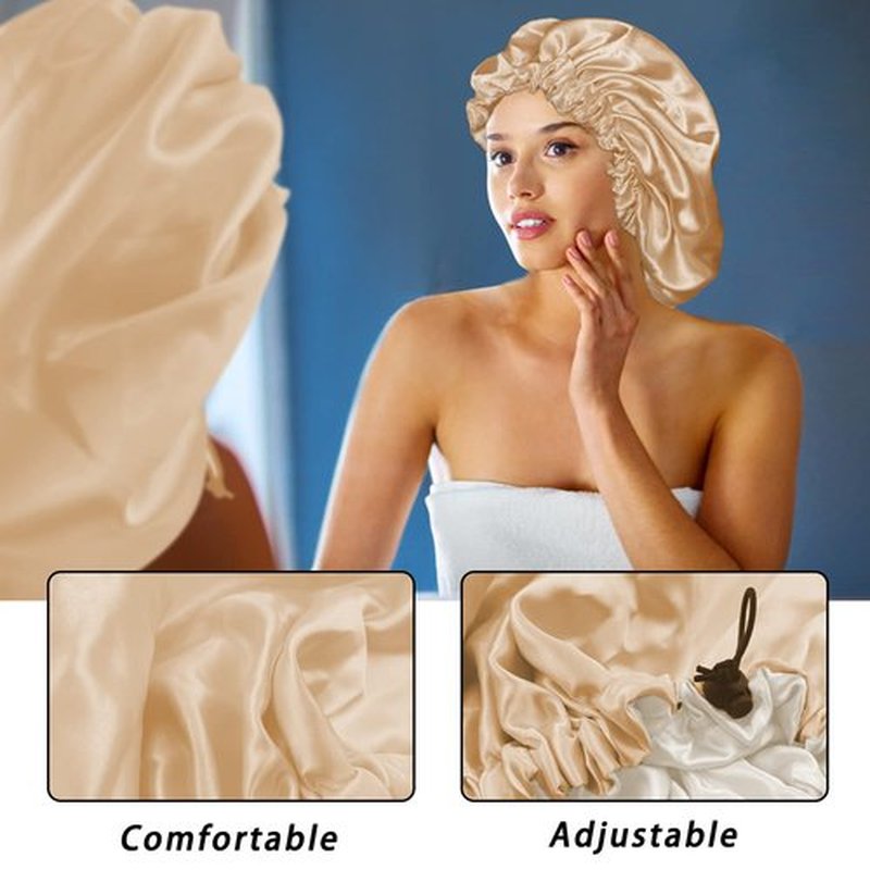 Edoneery Satin Bonnet Silk Bonnet for Curly Hair Bonnet Braid Bonnet for Sleeping Bonnets for Women Large Double-Layer Adjustable, Khaki