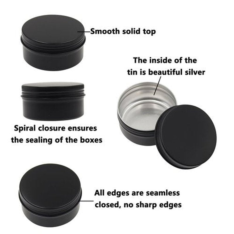 Aluminum Tin Jars Containers,ULIFESTAR Leak Proof Cosmetic Tin Jars Containers,Round Tin Cans with Lids,10PCS Black Cosmetic Sample Refillable Containers for Spice (5.3 ounces 83*38mm/3.26*1.49")