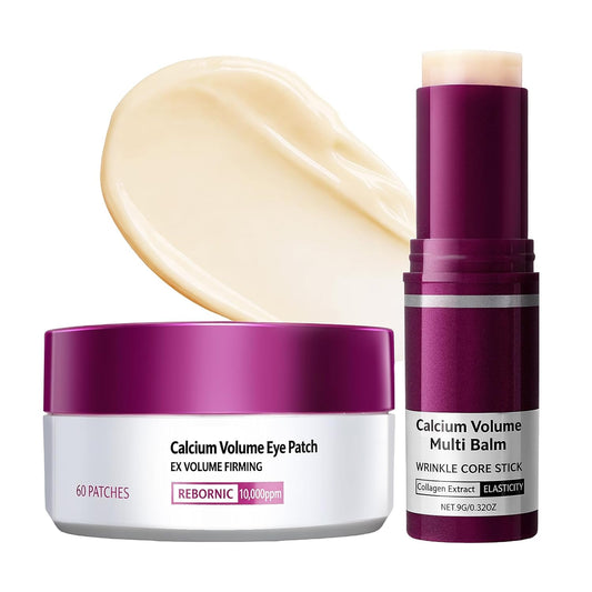Calcium Multi Balm Stick & Hydrogel Under Eye Patches - Hydrating Eye Treatment for Dark Circles & Puffiness | 60 Patches